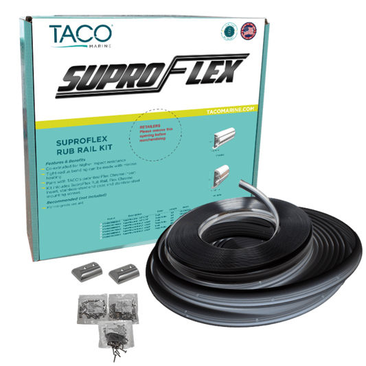 TACO Marine Suproflex Medium Rub Rail Kit 2" X 29/32" 60' Black with Chrome Insert - V11-9990BBK60-2