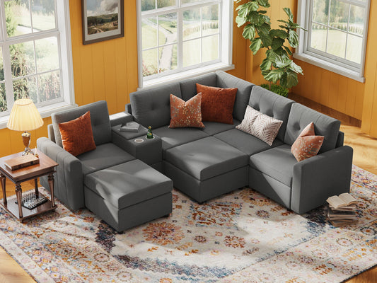 LINSY HOME RUBIK III 4 Seats with 2 Ottomans & Corner & Console - US-LH-SPF-Sofa-S800-F-42111-0-00
