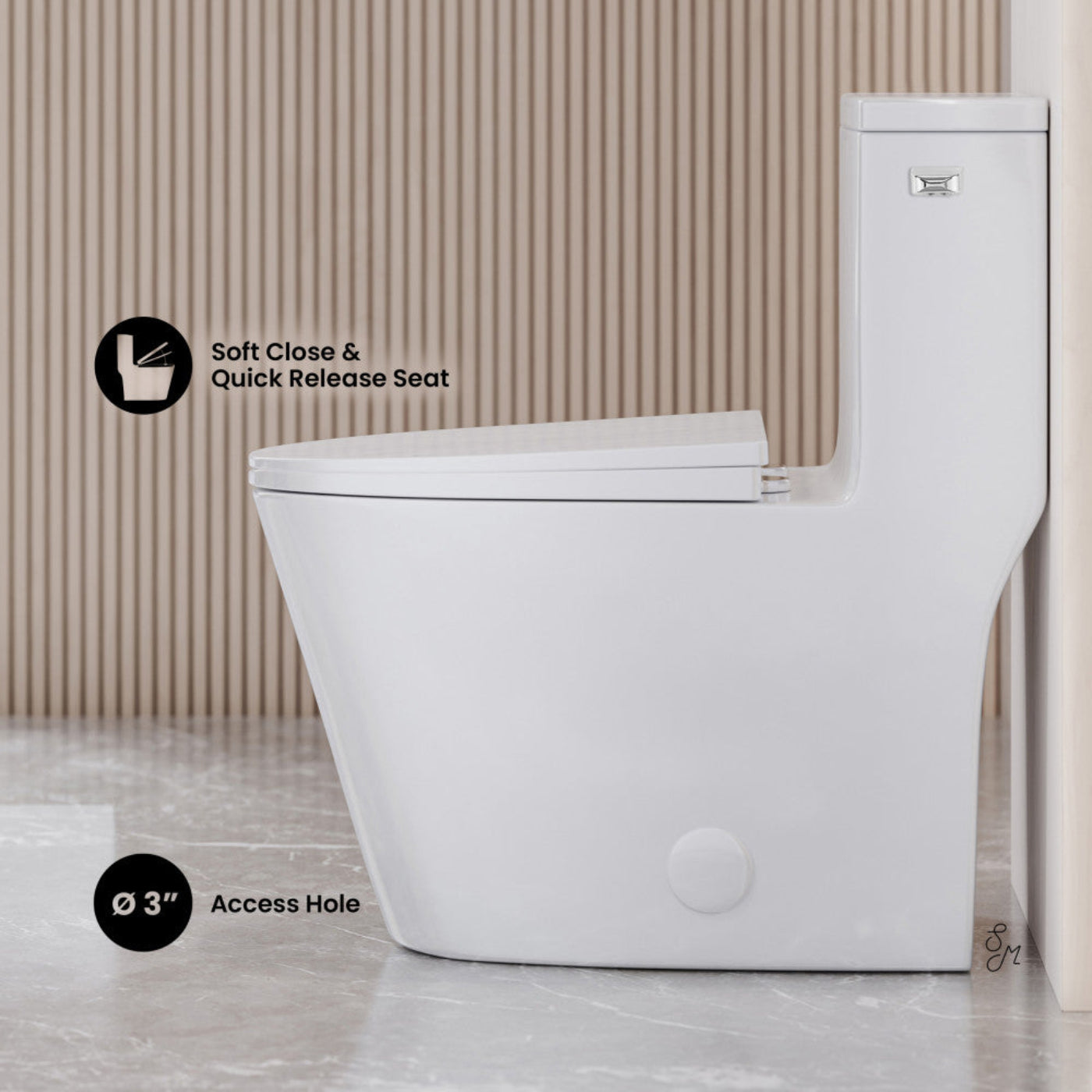 Swiss Madison Dreux One-Piece 12" Rough-in 1.28 GPF Right Flush Elongated Toilet in Glossy White - SM-1T4108GW