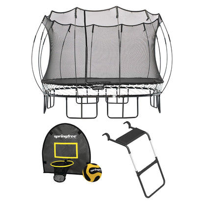 Springfree Outdoor Square 11 Foot Trampoline, Enclosure, Hoop Game, and Ladder - 215879