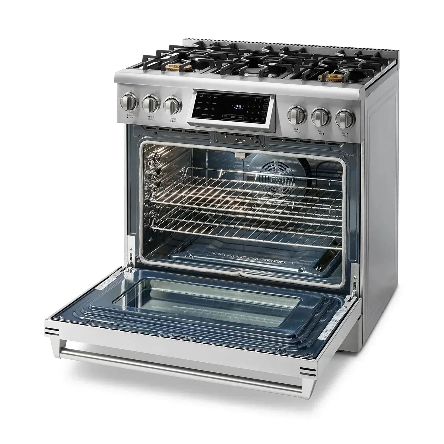 Thor Kitchen Appliance Package - 36 In. Gas Range, Range Hood, Microwave Drawer, Refrigerator with Water and Ice Dispenser, Dishwasher, AP-TRG3601-C-9