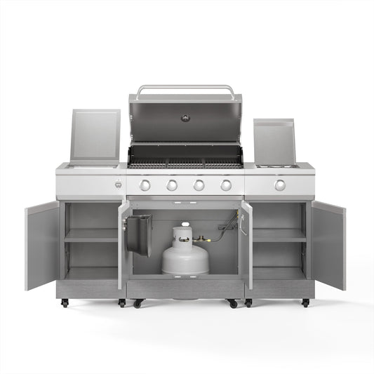 TYTUS Fresno 5-Burner LP/NG Convertible Grill in Stainless Steel + Carbon Wood - TDT-021-0705