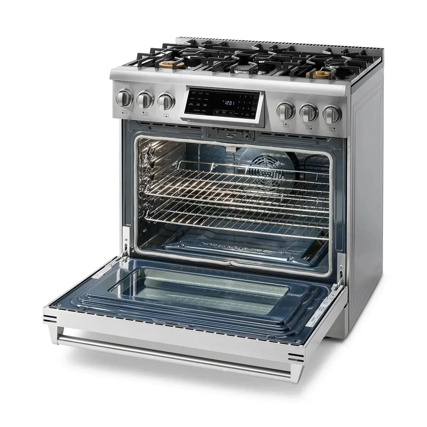 Thor Kitchen Appliance Package - 36 In. Gas Range, Range Hood, Microwave Drawer, Refrigerator, Dishwasher, Wine Cooler, AP-TRG3601-C-6