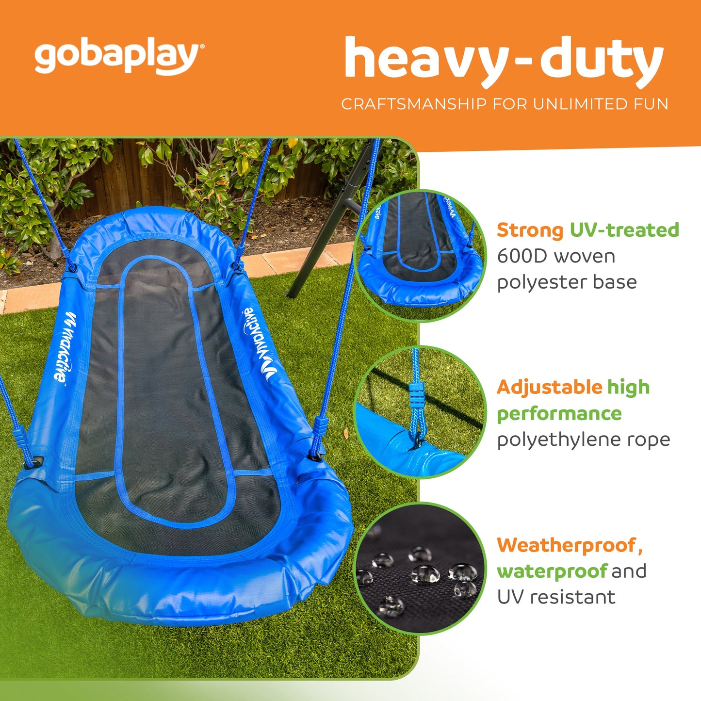 gobaplay Single Swing Set Playground Equipment with Double Platform Saucer, Blue - 327671