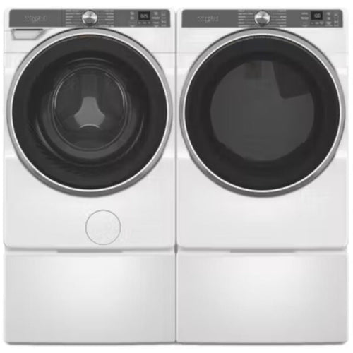 Whirlpool 5.0 cu ft Smart Front Load Washer & Whirlpool 27 Inch Smart Front Load Electric Dryer with Whirlpool 15.5 Inch Pedestal for Front Load Washer and Dryer - WED6720RW