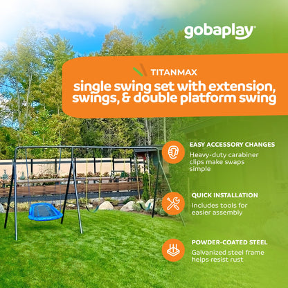 gobaplay Explorer Kids Swing Set w/Frame, Dual Platform Saucer, Swings & Trapeze - 399863