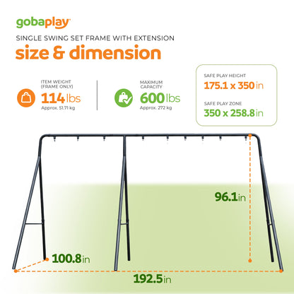 gobaplay Explorer Kids Swing Set w/Frame, Dual Platform Saucer, Swings & Trapeze - 399863
