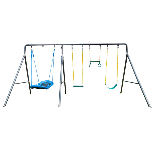 gobaplay Explorer Kids Swing Set w/Frame, Dual Platform Saucer, Swings & Trapeze - 399863
