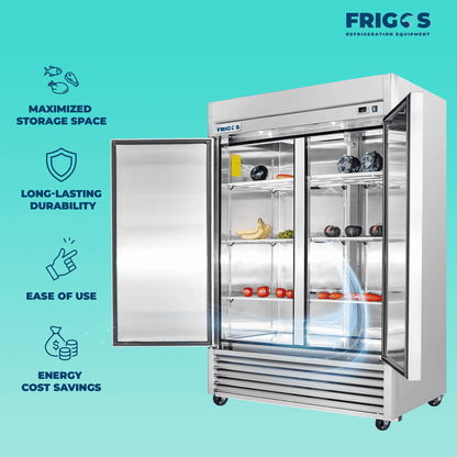 Frigos Commercial Reach in Freezer 54" Width Solid 2 Door  47  with Aluminum Interior with 304 Stainless Steel Floor - FG-FZ-2D