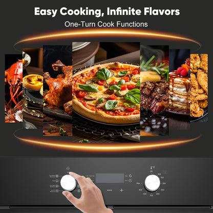 Awoco 24” Built-in Electric Oven, 2.37 Cu ft. Single Wall Oven with 9 Cooking Modes, 360° Rotating Rotisserie, 3440W, Mechanical Knobs Control, LCD Display, Timer, Stainless Steel Wall Oven for Kitchen - AWC-EO-MK09-DT