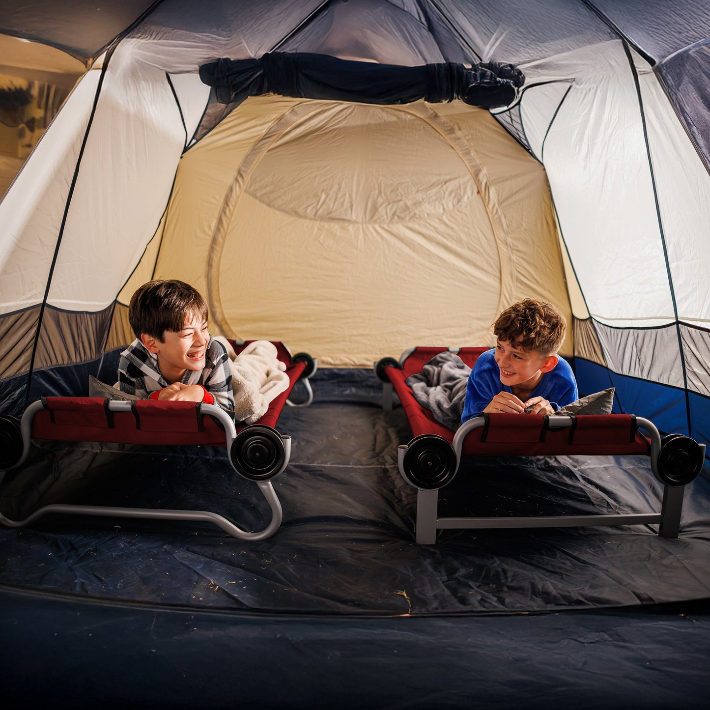 Disc-O-Bed Youth Double Cot Kid-O-Bunk w/ 200 Pound Capacity & Carry Bags, Red - 413462