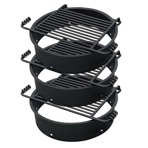 Pilot Rock 3 Pack 24” Steel Ground Fire Pit Rings & Metal Cooking Grates, Black - 415886