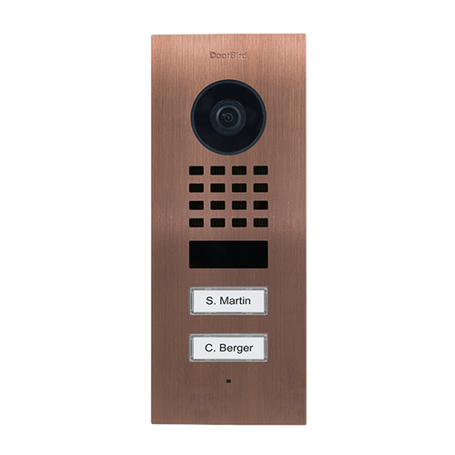 DoorBird D1102V Flush-Mount IP Video Door Station, 2 Call Button in Bronze