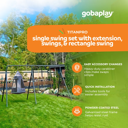 gobaplay Swing Set with 6' Frame Extension, Swings, 40" Saucer, & Hanging Tent - 431504