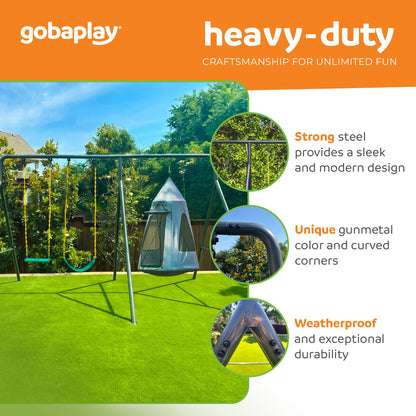 gobaplay Swing Set with 6' Frame Extension, Swings, 40" Saucer, & Hanging Tent - 431504