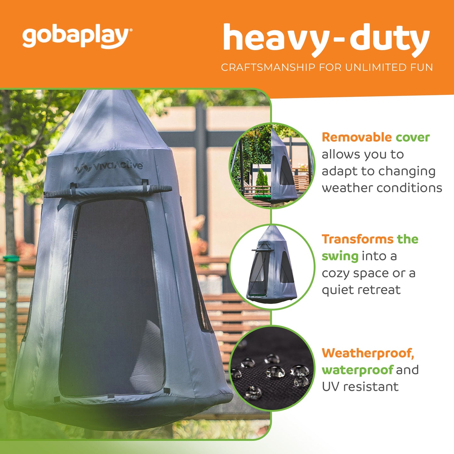 gobaplay Swing Set with 6' Frame Extension, Swings, 40" Saucer, & Hanging Tent - 431504