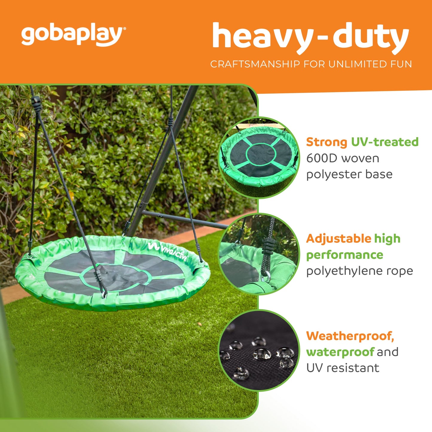 gobaplay Single Swing Set with 8' Frame Extension, Swings, and 40" Round Saucer - 431505