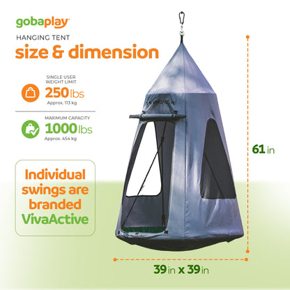 gobaplay Swing Set with 8' Frame Extension, Swings, 40" Saucer, & Hanging Tent - 431534