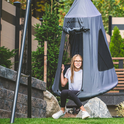 gobaplay Swing Set with 8' Frame Extension, Swings, 40" Saucer, & Hanging Tent - 431534