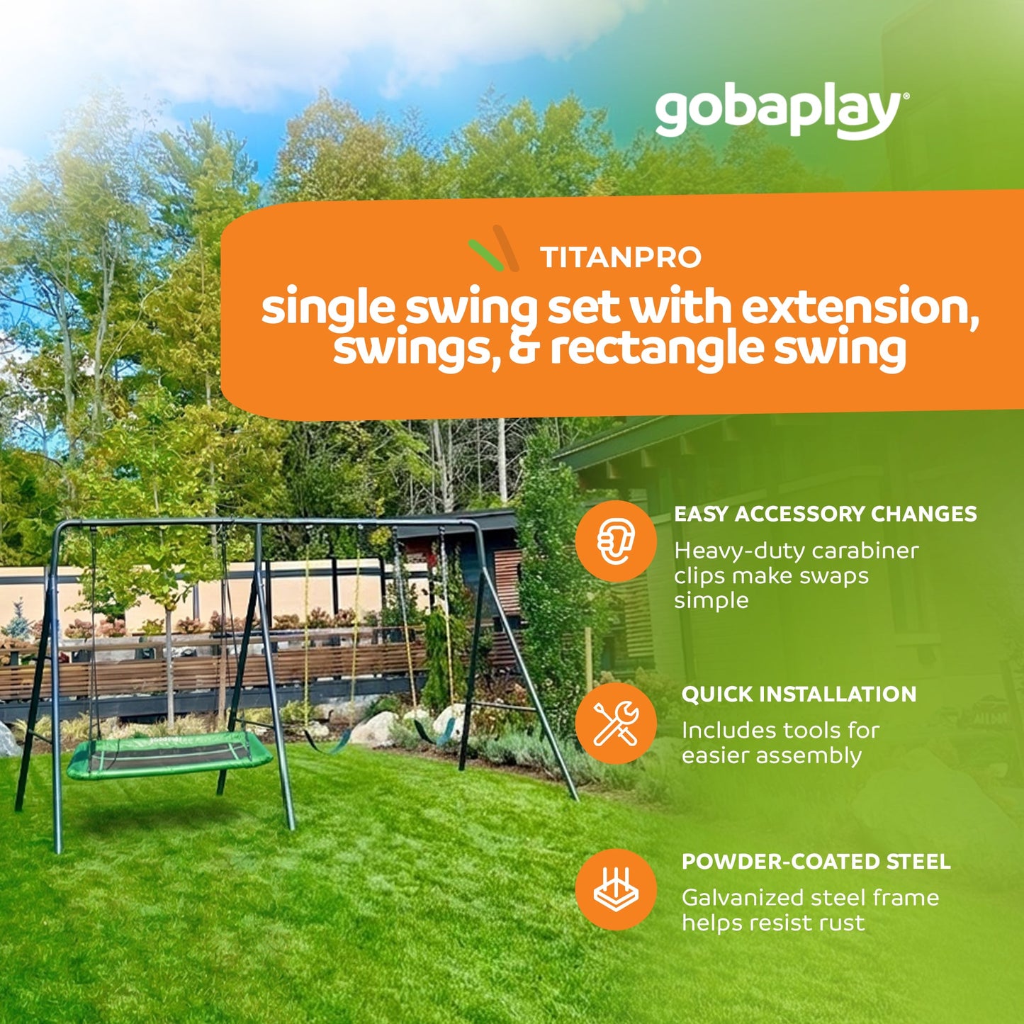 gobaplay Single Swing Playground Set with 6' Frame Extension & Rectangle Swing - 431535