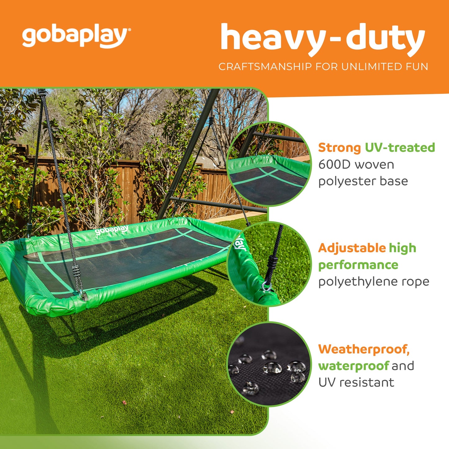 gobaplay Single Swing Playground Set with 6' Frame Extension & Rectangle Swing - 431535