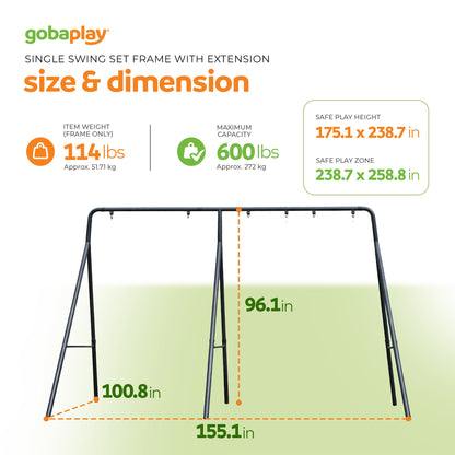 gobaplay Single Swing Playground Set with 6' Frame Extension & Rectangle Swing - 431535