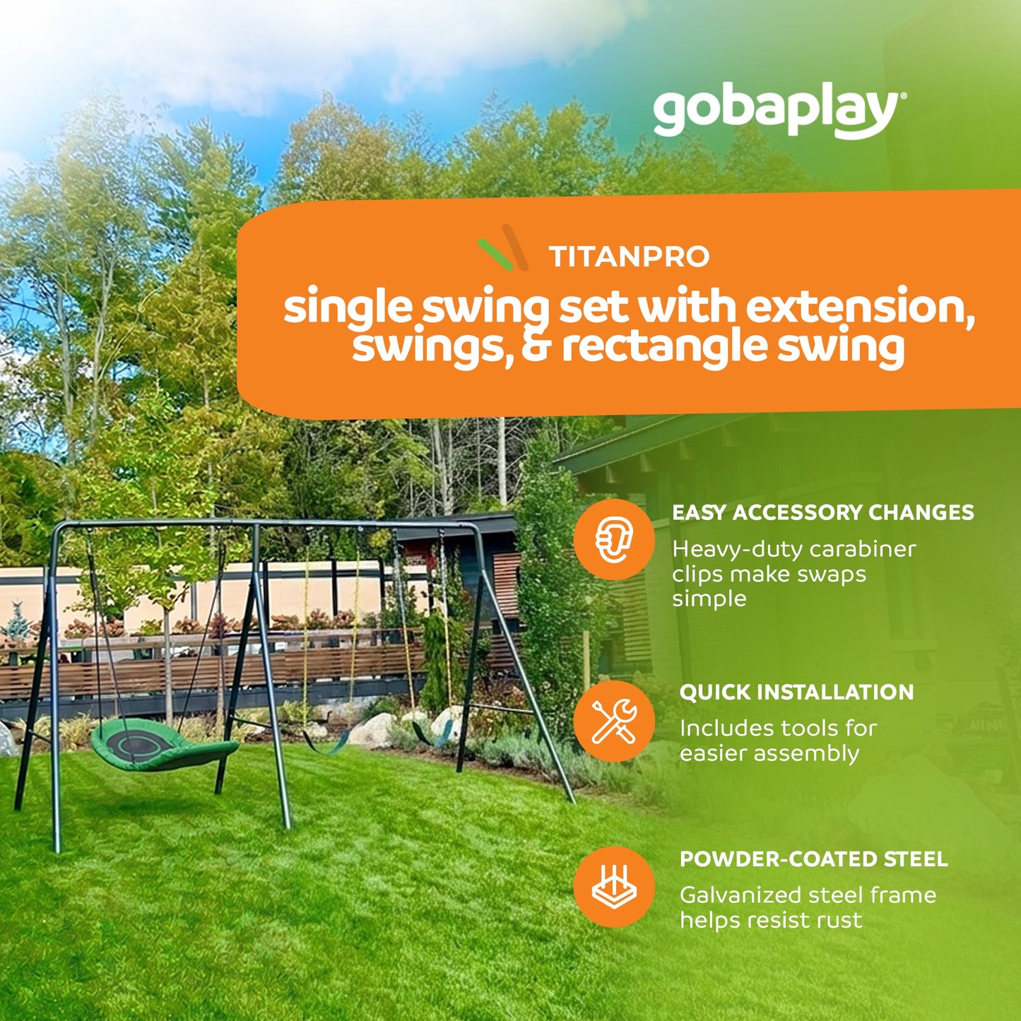 gobaplay Single Swing Playground Set with 6' Frame Extension and Boat Swing - 431536