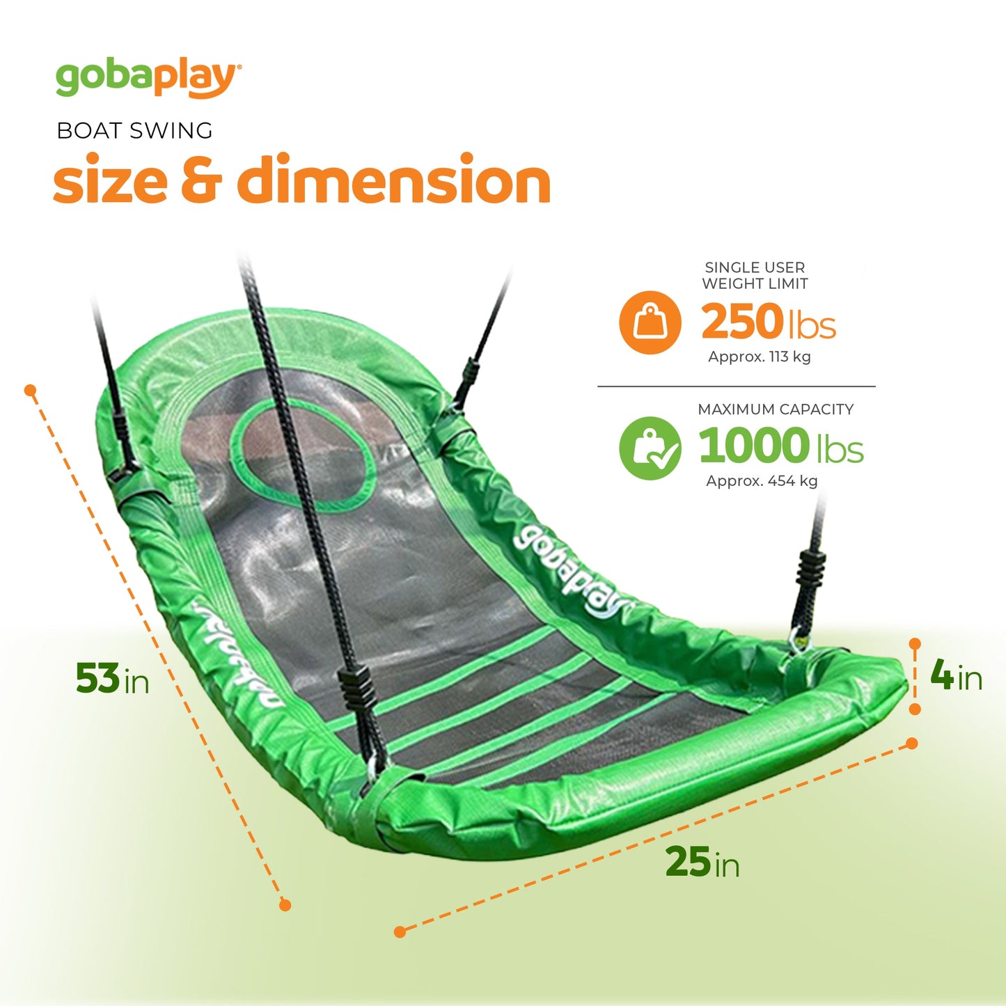 gobaplay Single Swing Playground Set with 6' Frame Extension and Boat Swing - 431536