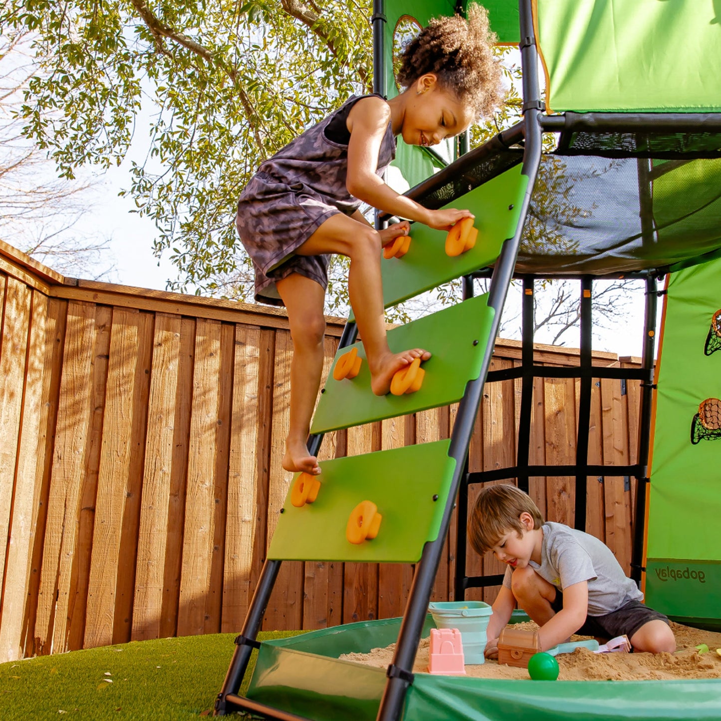 gobaplay SummitPro Climbing Tower, Outdoor Playset with Slide for Kids 6+, Green - 431540
