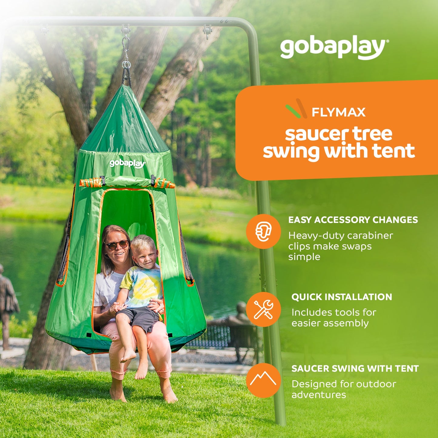 gobaplay Single Swing Set Playground Equipment with FlyMax 39" Swing with Tent - 436274