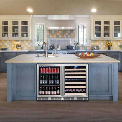 Kings Bottle 48" Glass Door Wine And Beverage Fridge Center Built In - KBU50BW3-FG