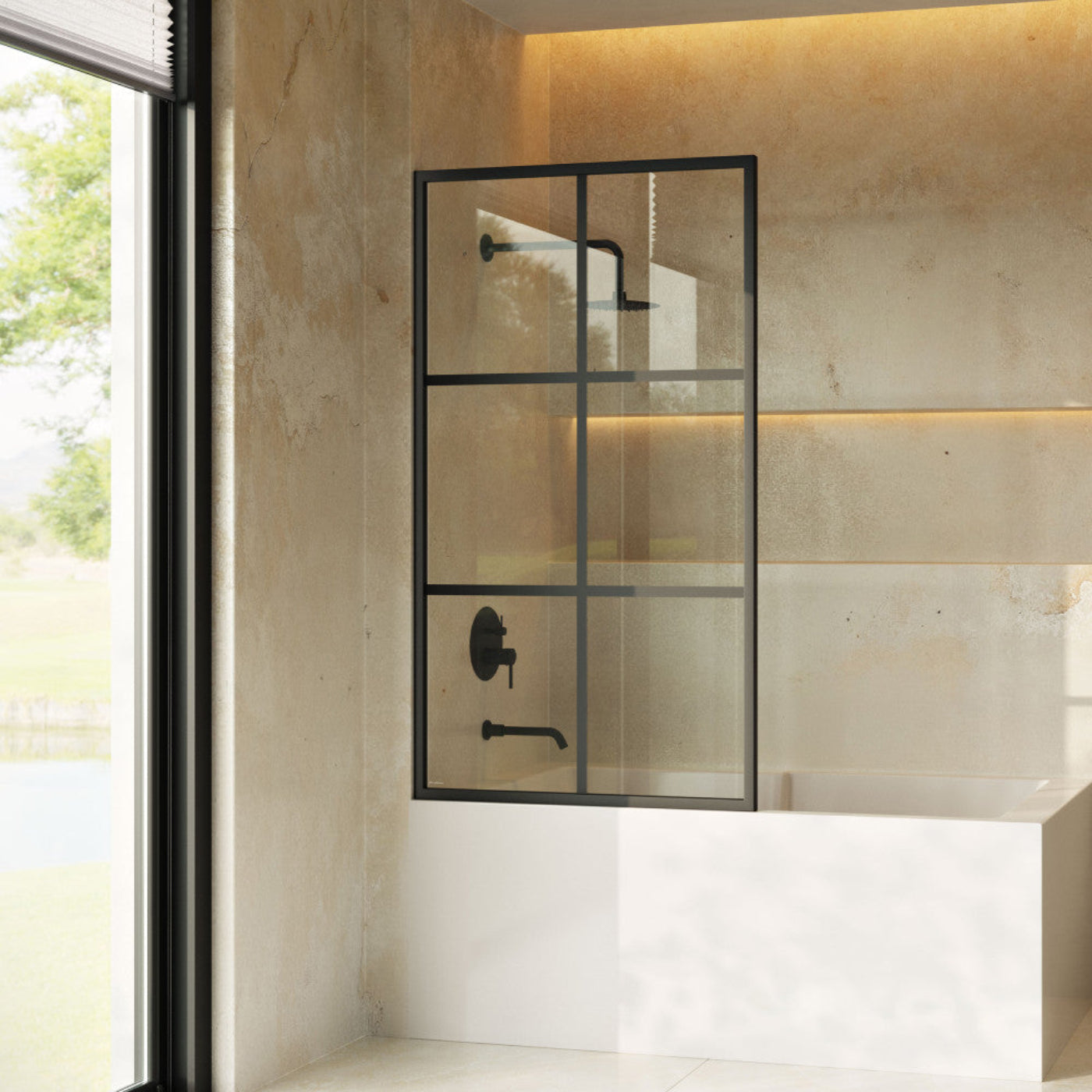 Swiss Madison Virage 34 x 58 Framed Fixed 3/8 in. (10mm) Clear Tempered Glass Tub Door with Black Matte Frame - SM-TD2401MB