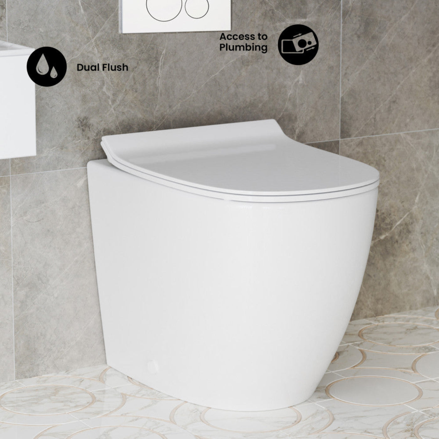 Swiss Madison St. Tropez Back-to-Wall Toilet Bundle 0.8/1.6 GPF Dual Flush in Glossy White with White Flush Plate - SM-WT0803GW