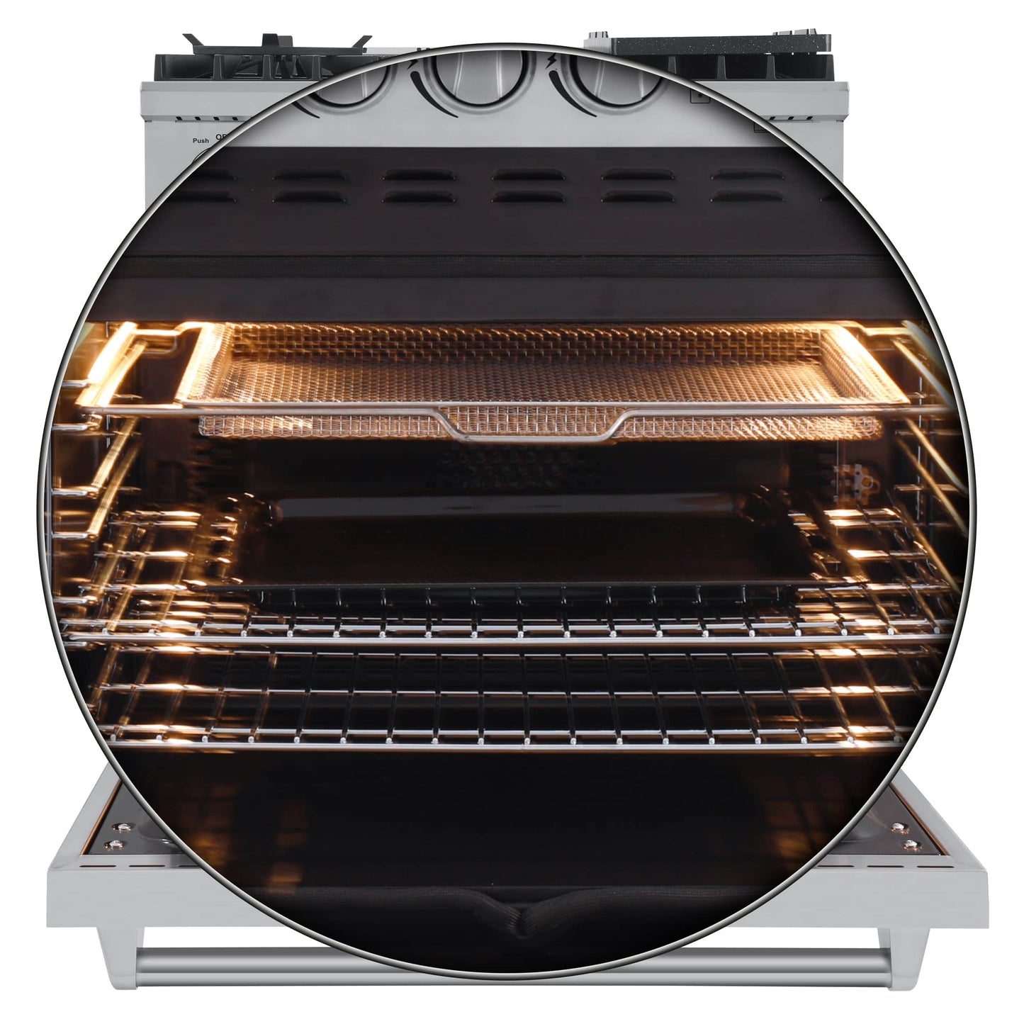 Forno 4-Piece Appliance Package - 30-Inch Gas Range with Air Fryer, Refrigerator, Wall Mount Hood, & 3-Rack Dishwasher in Stainless Steel - APR4-6276-30-H