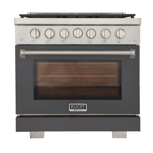 Kucht Professional 36" 5.2 cu. ft. Propane Gas Range in Cement Gray with True Simmer Burners, KFX3600X/LP-GY - KFX3600X/LP-GY