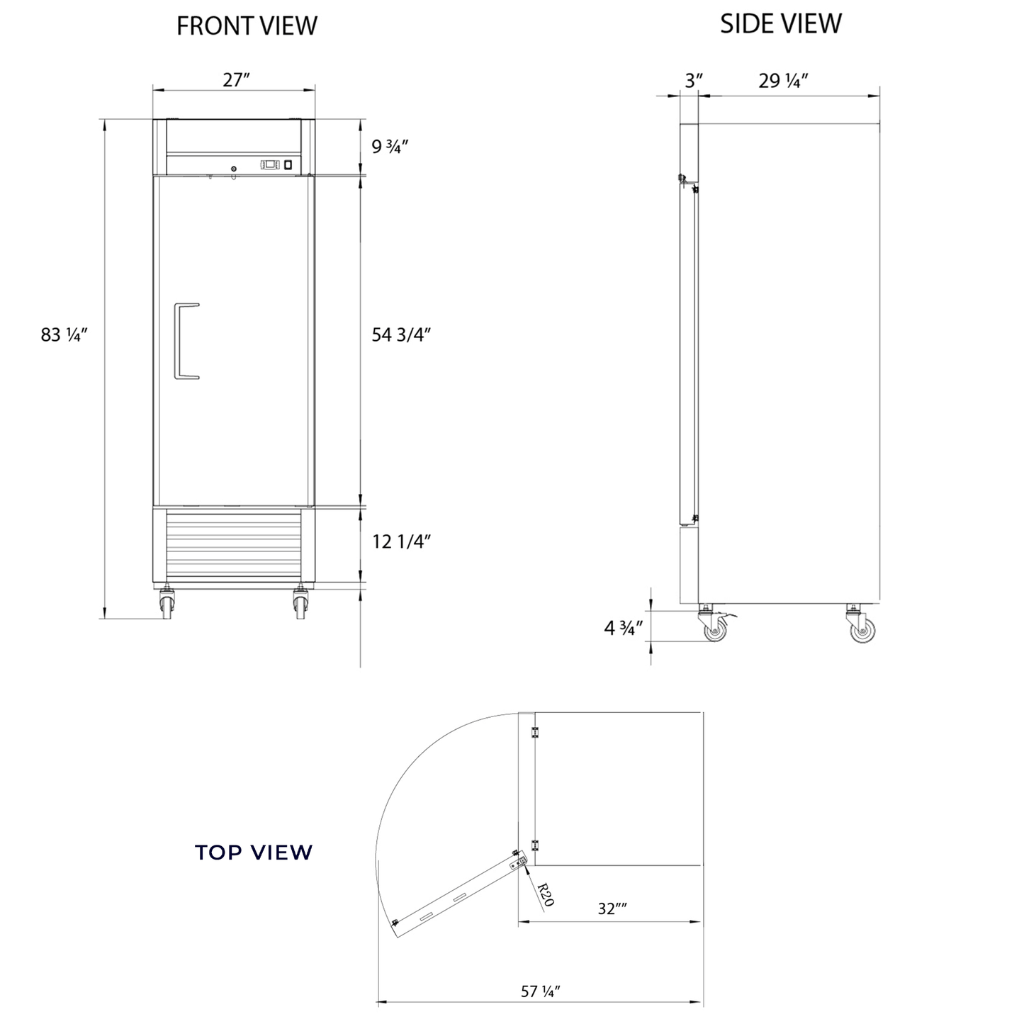 Frigos Commercial Reach in Freezer 27" Width Solid 1 Door 21  with Aluminum Interior with 304 Stainless Steel Floor - FG-FZ-1D