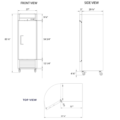 Frigos Commercial Reach in Freezer 27" Width Solid 1 Door 21  with Aluminum Interior with 304 Stainless Steel Floor - FG-FZ-1D
