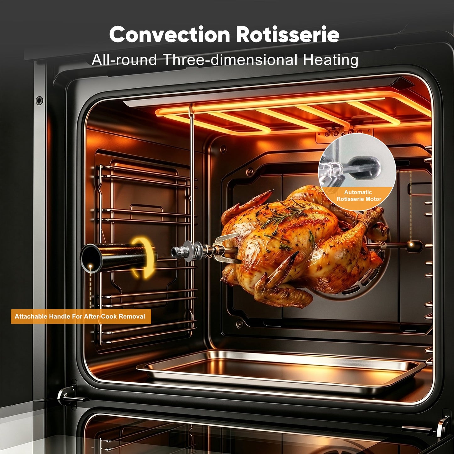 Awoco 24” Built-in Electric Oven, 2.37 Cu ft. Single Wall Oven with 9 Cooking Modes, 360° Rotating Rotisserie, 3440W, Mechanical Knobs Control, LCD Display, Timer, Stainless Steel Wall Oven for Kitchen - AWC-EO-MK09-DT