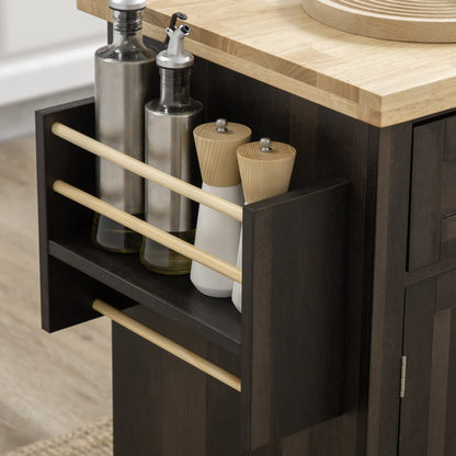 HomCom Kitchen Island on Wheels, Rolling Cart with Rubberwood Top - B0BLMCTYZS-1
