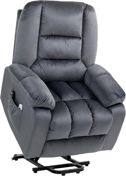 HomCom Lift Recliner Chair, Ergonomic Massage Chair with 4 Positions and Heating, Fabric Overstuffed Living Room Chairs with Side Pockets, Dark Brown - B0CTY2JHYZ-1