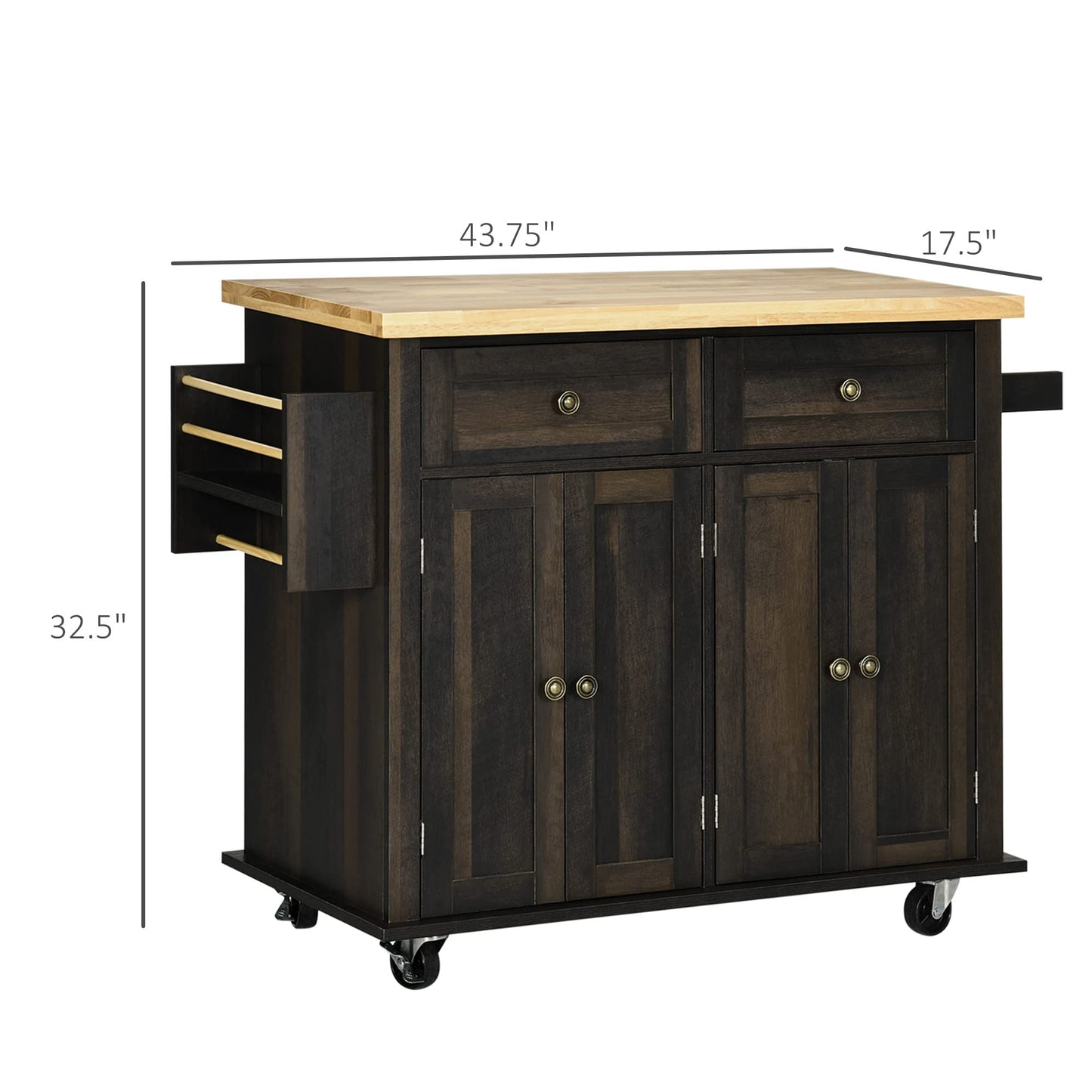 HomCom Kitchen Island on Wheels, Rolling Cart with Rubberwood Top - B0BLMCTYZS-1