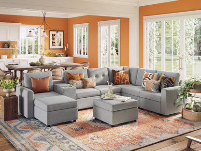 LINSY HOME RUBIK III 5 Seats with 2 Ottomans & Corner & Console - US-LH-SPF-Sofa-S800-F-52111-0-00