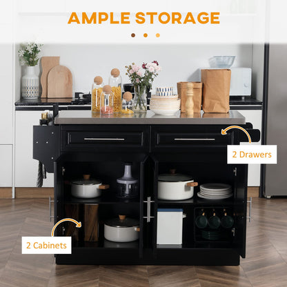HomCom Rolling Kitchen Island with Storage, Portable Kitchen Cart with Stainless Steel Top - B071YMR7FJ-1