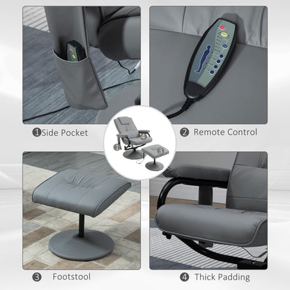HomCom Massaging Faux Leather Recliner Chair and Ottoman Set, Swivel Vibration - B0C73RSQRK