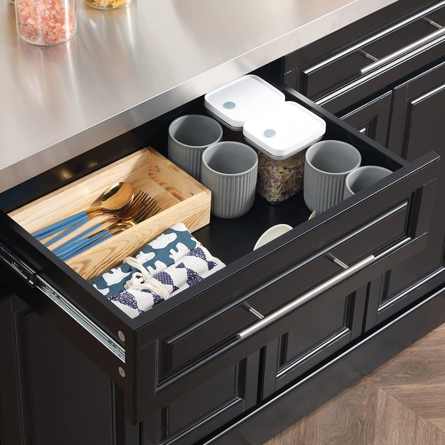 HomCom Rolling Kitchen Island with Storage, Portable Kitchen Cart with Stainless Steel Top - B071YMR7FJ-1