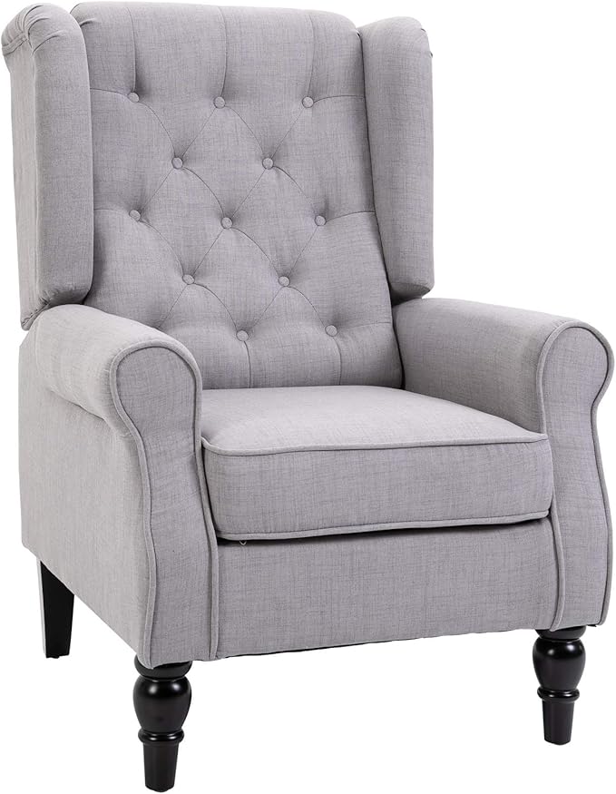 HomCom Button-Tufted Accent Chair with High Wingback, Rounded Cushioned Armrests and Thick Padded Seat, Blue - B07ZR3K7CL-1
