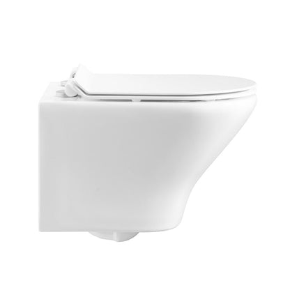 Swiss Madison Monaco Wall-Hung Toilet Bundle 0.8/1.6 GPF Dual Flush in Glossy White with Brass Flush Plate - SM-WT1002GW