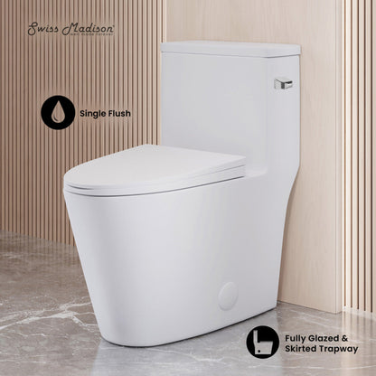 Swiss Madison Dreux One-Piece 12" Rough-in 1.28 GPF Right Flush Elongated Toilet in Glossy White - SM-1T4108GW