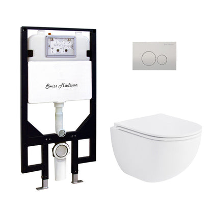 Swiss Madison St. Tropez Wall-Hung Toilet Bundle 0.8/1.6 GPF Dual Flush in Glossy White with Flush Plate - SM-WK449-01W