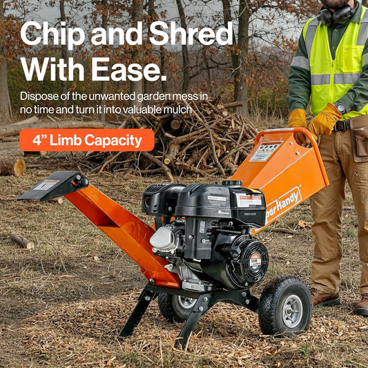Super Handy GUO148 Wood Chipper Mulcher 4" Capacity 9 HP Gas Engine New - GUO148